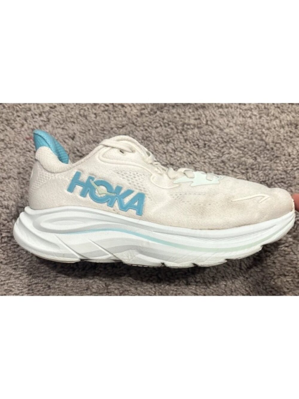 HOKA Clifton 10 Cushion Running Shoes Turquoise Blue Accents Size 7 D Wide